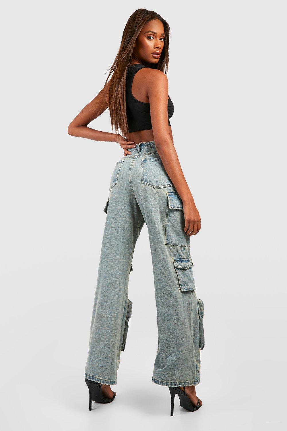 Denim jeans with cargo on sale pockets